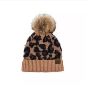 Women's C.C Leopard Cuff Pom Beanie New in the Package Retail $28